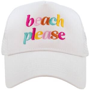 Beach Please Embroidered Graphic Foam Trucker Hat White